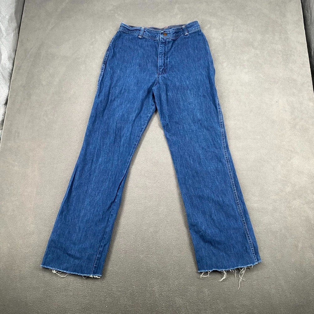 Wrangler Jeans Womens 25 Blue Medium Wash Denim High Rise Straight Leg Raw Hem